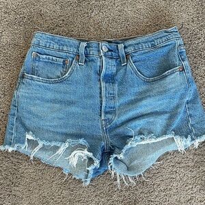 Levi's Light Blue Jean Shorts with Frayed Hem